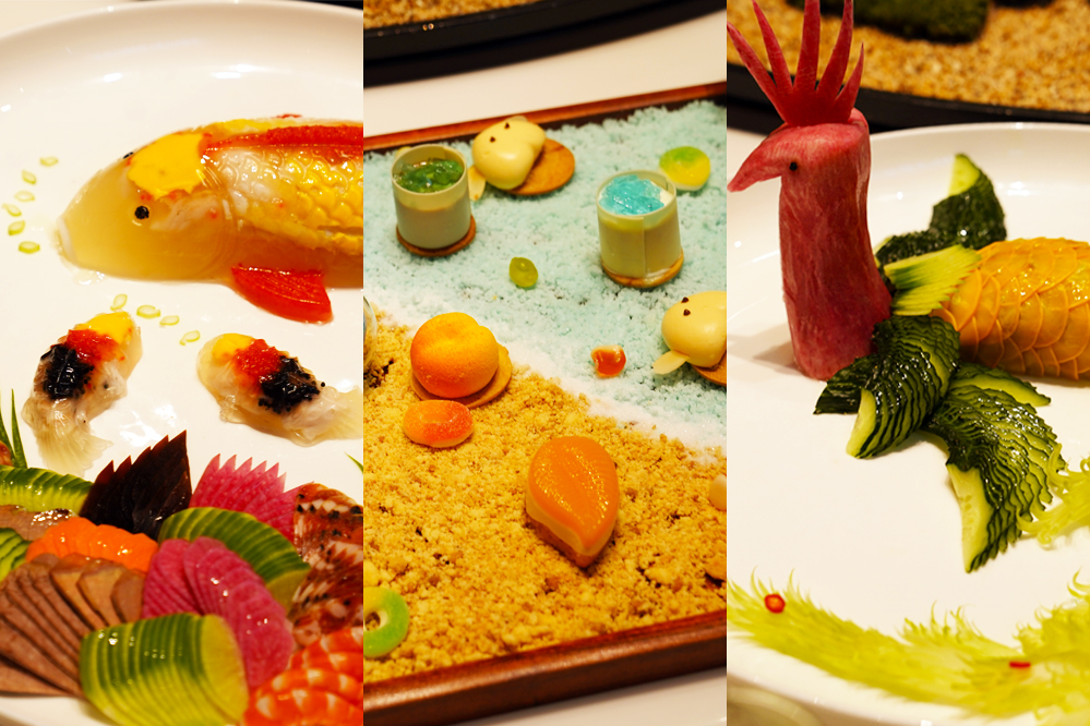 大觀(guān)樓長(zhǎng)聯(lián)宴。從左至右依次為翠羽丹霞、四圍香稻、西翥靈儀。供圖